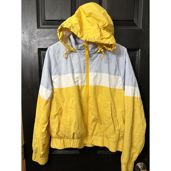 Hollister Jackets & Blazers - Hollister Colorblock Windbreaker Womens Size Large Yellow Blue W/ Hood Pockets
